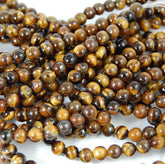 Natural Tiger Eye Tiger's Eye Tigereye Smooth Round Beads, A grade Full Strand 4mm 6mm 8mm 10mm 12mm - Wholesale Pricing- Full Strand